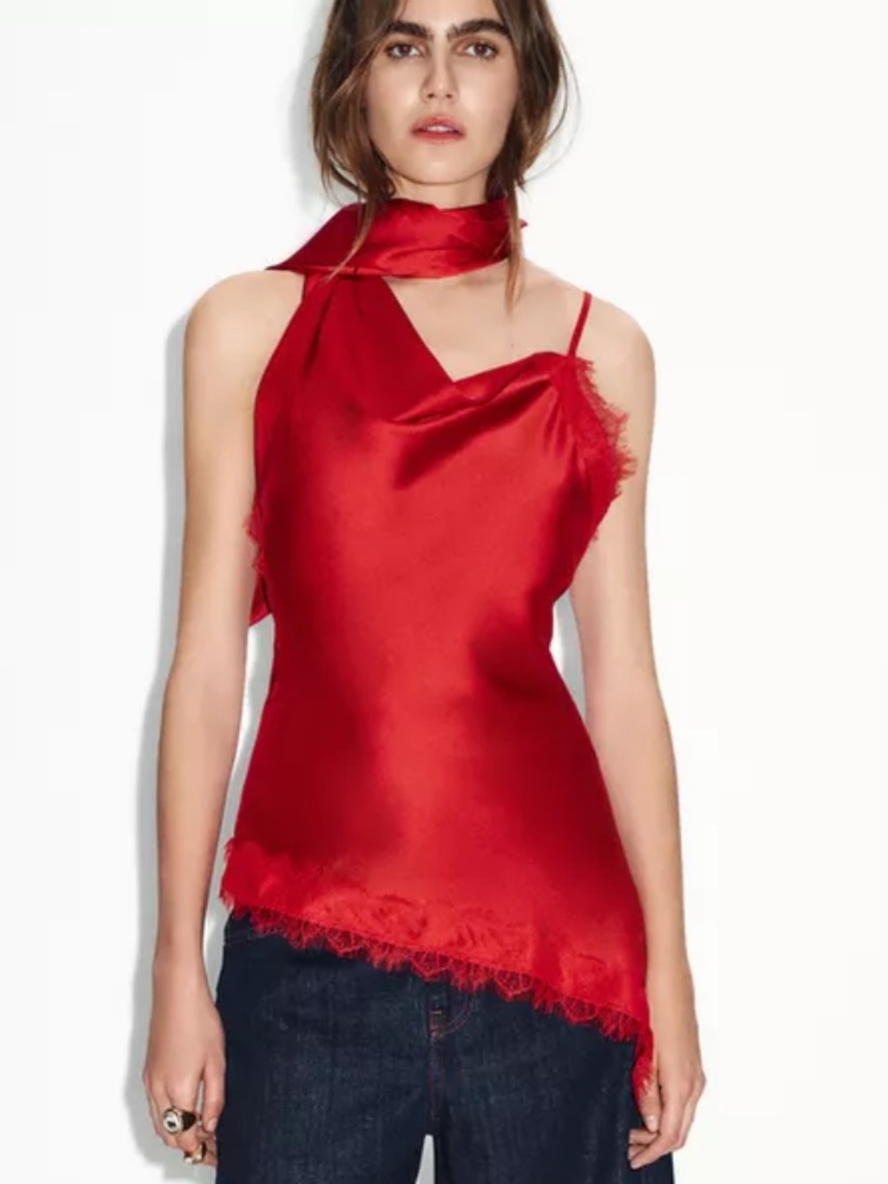 Zara Red Satin Neck Wrap Lace CamisoleTop NWT S